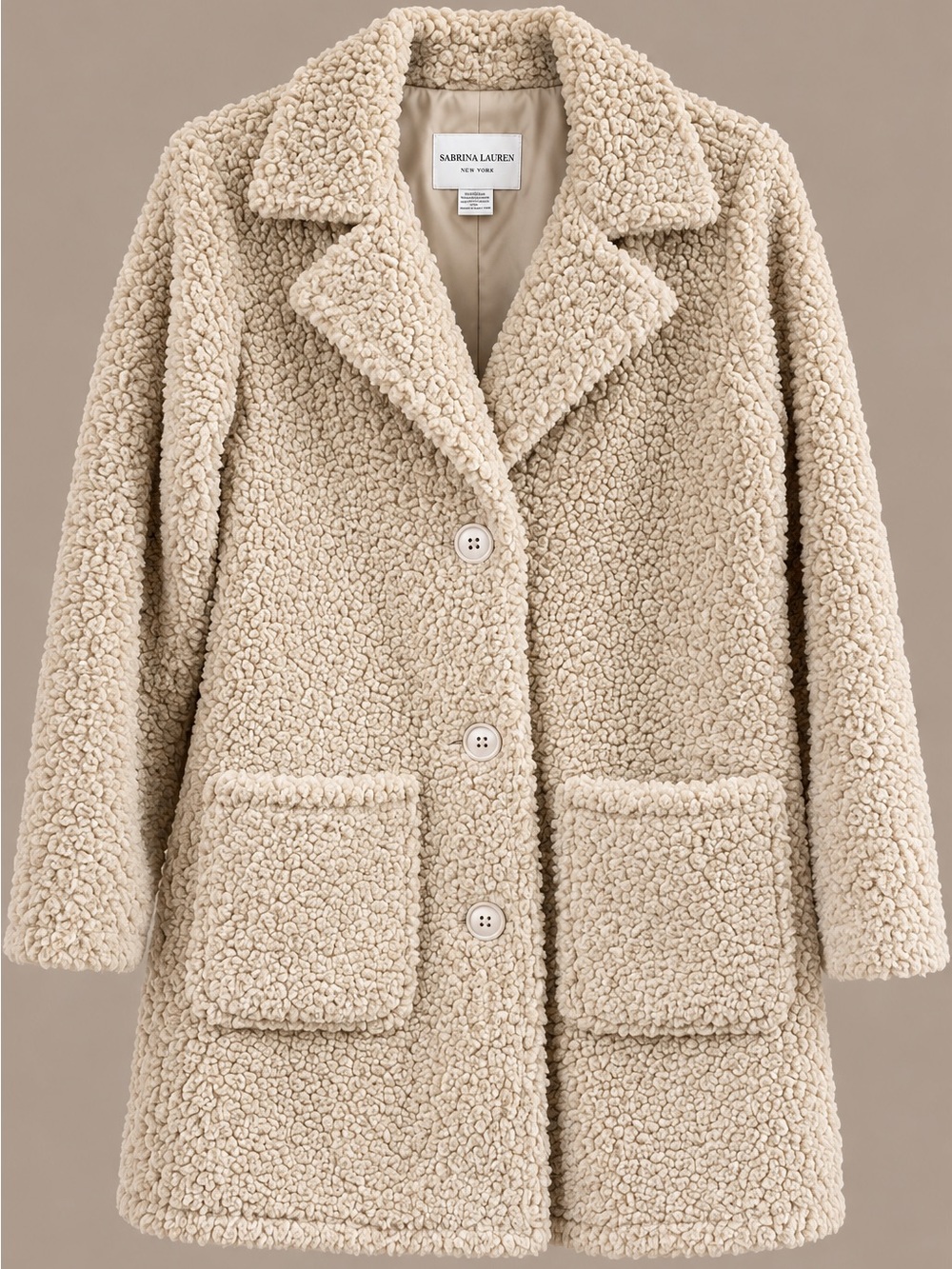Sabrina Lauren Cream Teddy Coat - Women's Button-Front Plush Jacket